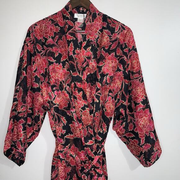 Vintage Victoria’s Secret Red Floral Seep Intimates Long Kimono Robe Size M/L - Picture 2 of 16